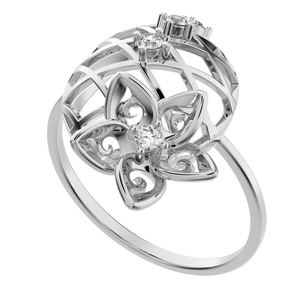 0.08 ct Round Cut Simulated Clear Diamond dainty Minimalist Floral European coil vintage star 14K / 18K Solid White Gold everyday ring