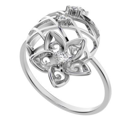 0.08 ct Round Cut Simulated Clear Diamond dainty Minimalist Floral European coil vintage star 14K / 18K Solid White Gold everyday ring