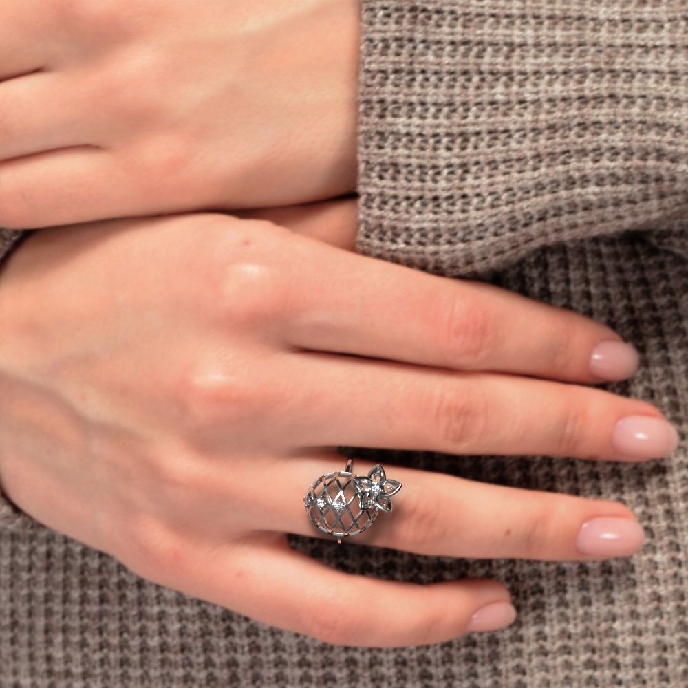 0.08 ct Round Cut Moissanite dainty Minimalist Floral European coil vintage star 14K / 18K Solid White Gold everyday ring