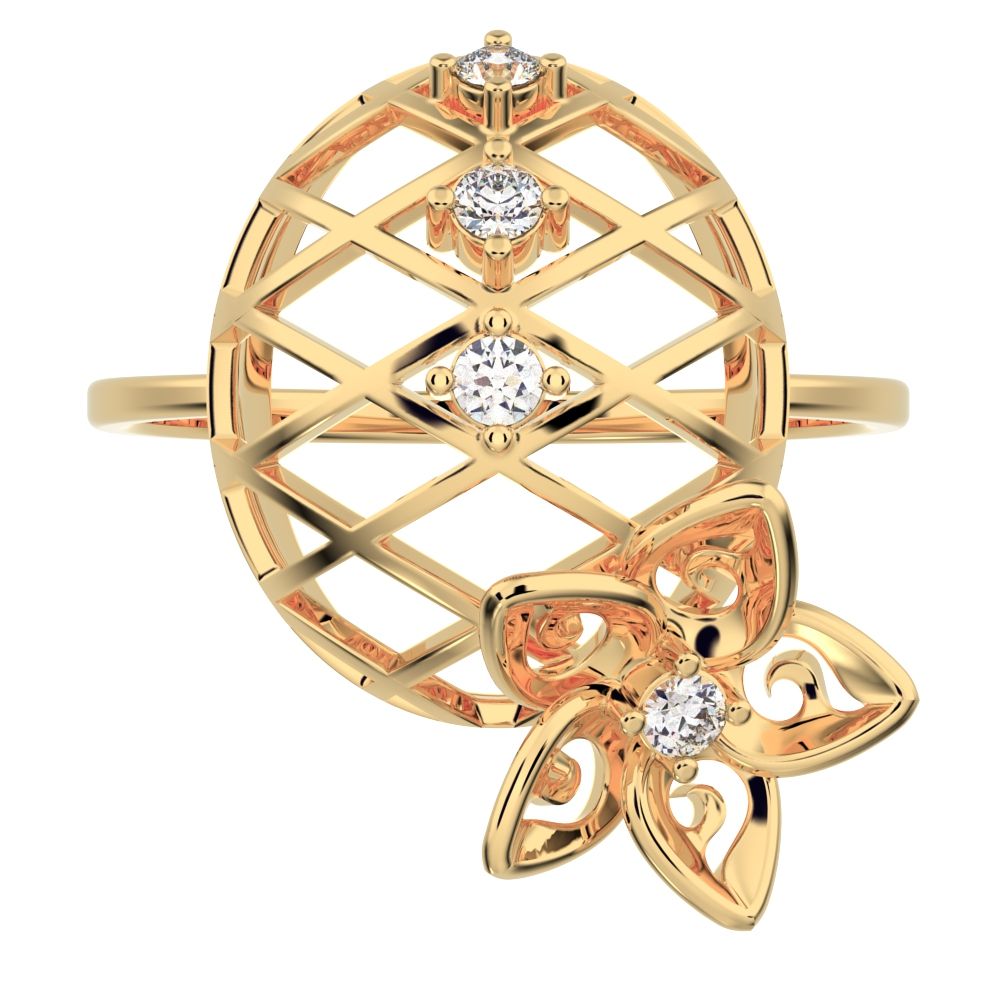 0.08 ct Round Cut Simulated Clear Diamond dainty Minimalist Floral European coil vintage star 14K / 18K Solid Yellow Gold everyday ring