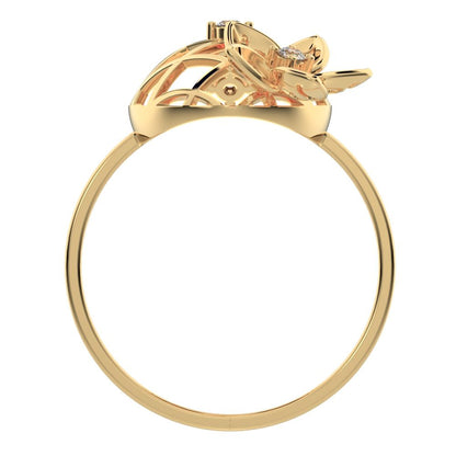 0.08 ct Round Cut Simulated Clear Diamond dainty Minimalist Floral European coil vintage star 14K / 18K Solid Yellow Gold everyday ring