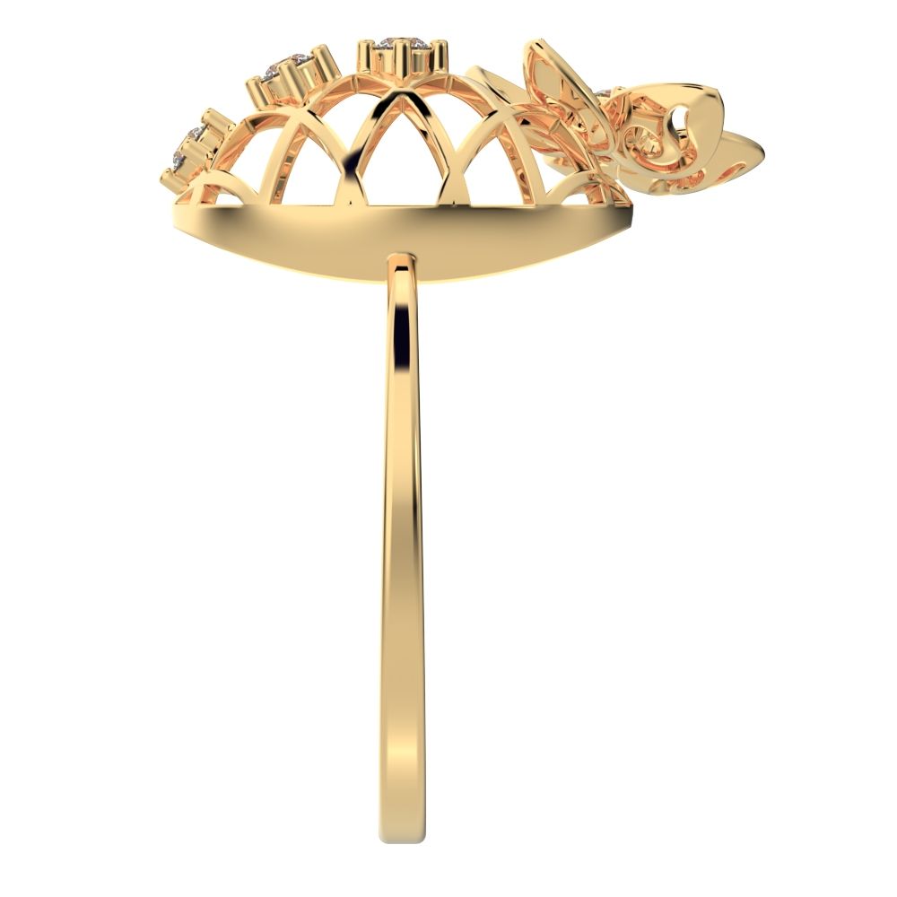 0.08 ct Round Cut Simulated Clear Diamond dainty Minimalist Floral European coil vintage star 14K / 18K Solid Yellow Gold everyday ring