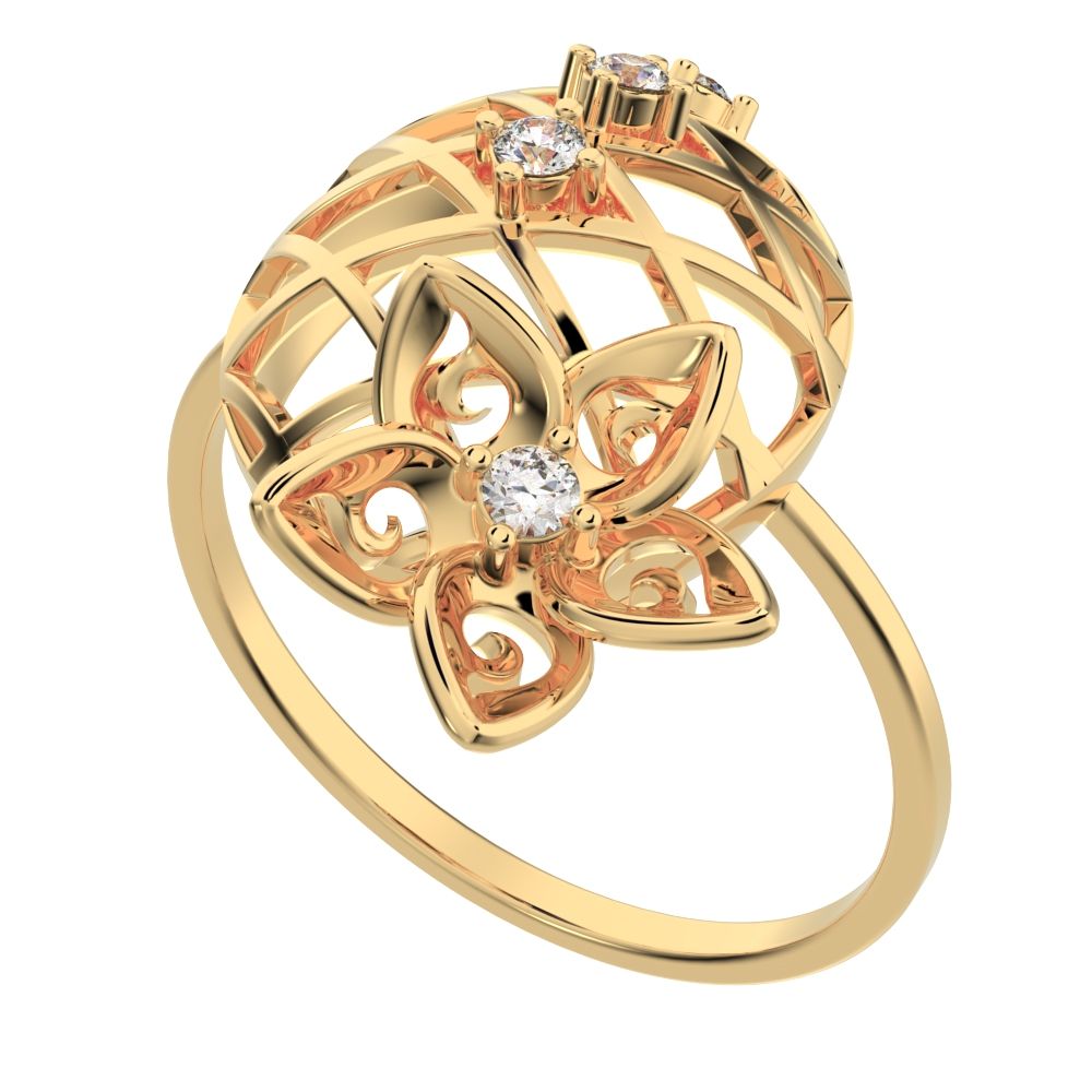 0.08 ct Round Cut Simulated Clear Diamond dainty Minimalist Floral European coil vintage star 14K / 18K Solid Yellow Gold everyday ring
