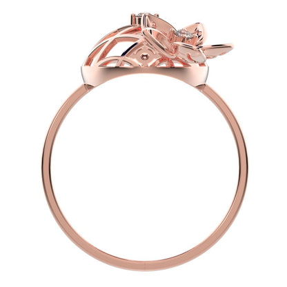0.08 ct Round Cut Simulated Clear Diamond dainty Minimalist Floral European coil vintage star 14K / 18K Solid Rose Gold everyday ring