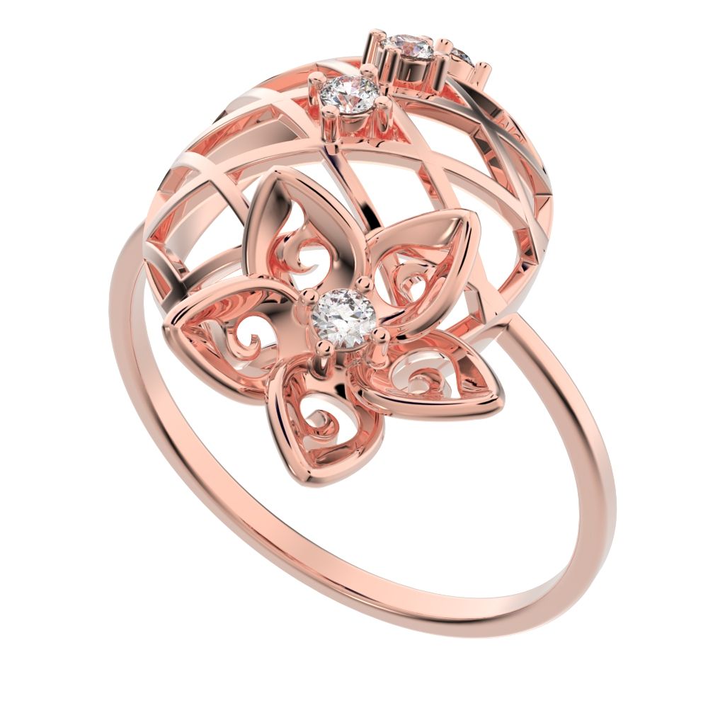 0.08 ct Round Cut Simulated Clear Diamond dainty Minimalist Floral European coil vintage star 14K / 18K Solid Rose Gold everyday ring