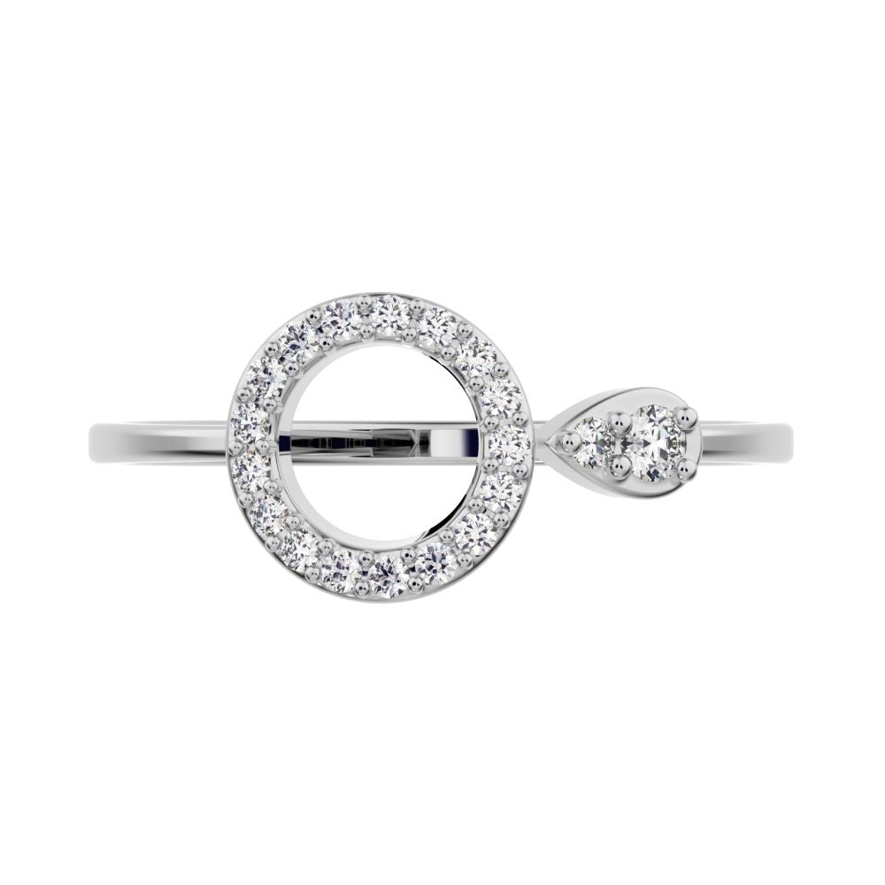 0.125 ct Round Cut Simulated Clear Diamond dainty Minimalist Circle eye Cocktail light hoop 14K / 18K Solid White Gold everyday ring
