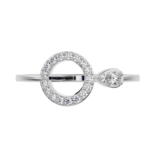 0.125 ct Round Cut Simulated Clear Diamond dainty Minimalist Circle eye Cocktail light hoop 14K / 18K Solid White Gold everyday ring