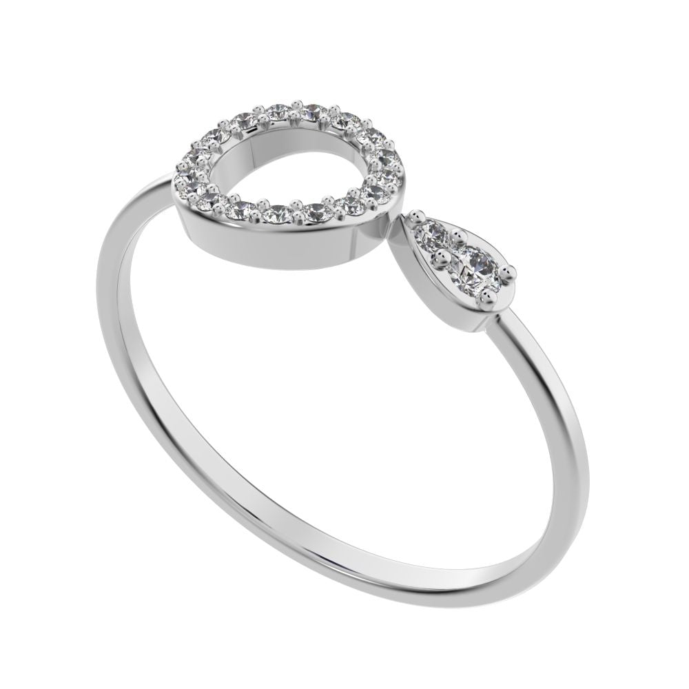 0.125 ct Round Cut Simulated Clear Diamond dainty Minimalist Circle eye Cocktail light hoop 14K / 18K Solid White Gold everyday ring