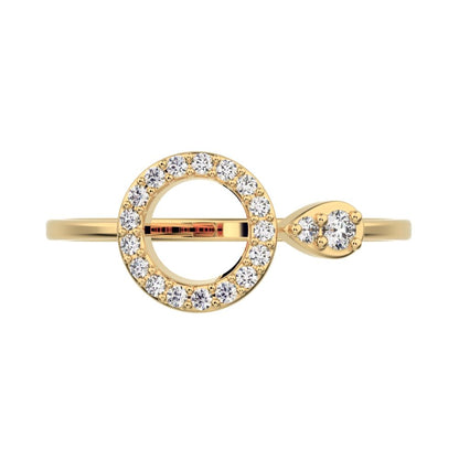 0.125 ct Round Cut Moissanite dainty Minimalist Circle eye Cocktail light hoop 14K / 18K Solid Yellow Gold everyday ring