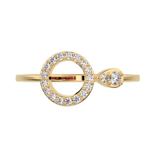 0.125 ct Round Cut Moissanite dainty Minimalist Circle eye Cocktail light hoop 14K / 18K Solid Yellow Gold everyday ring