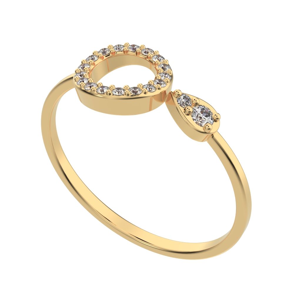 0.125 ct Round Cut Moissanite dainty Minimalist Circle eye Cocktail light hoop 14K / 18K Solid Yellow Gold everyday ring