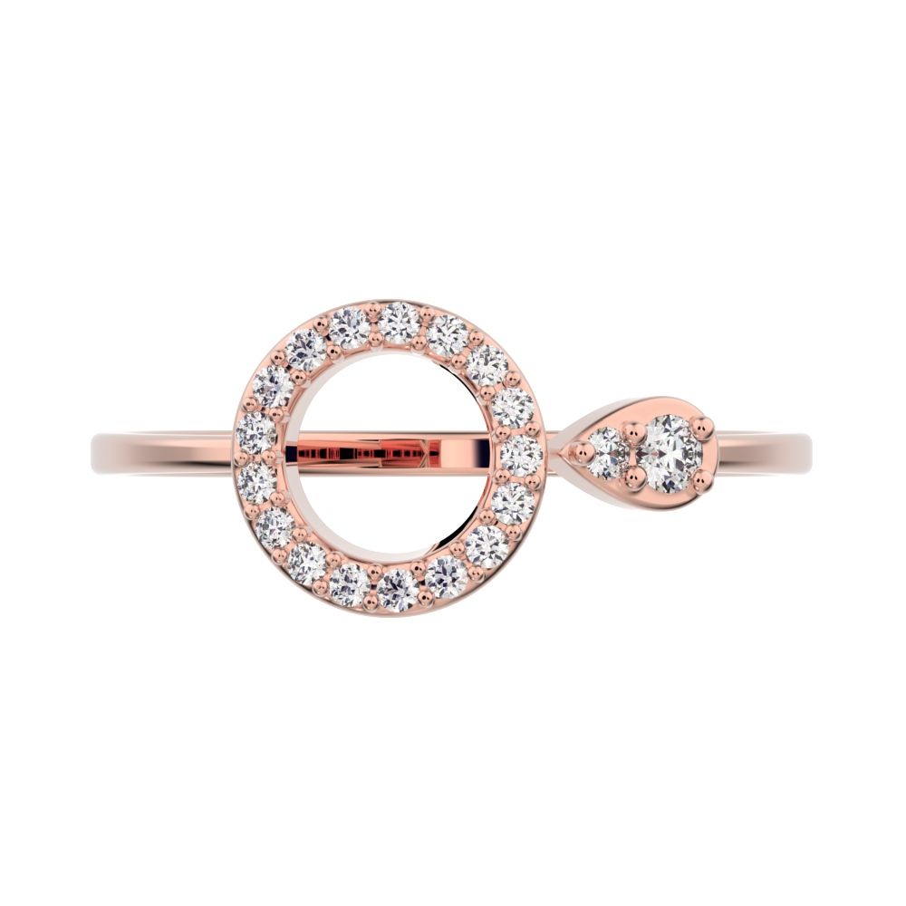 0.125 ct Round Cut Simulated Clear Diamond dainty Minimalist Circle eye Cocktail light hoop 14K / 18K Solid Rose Gold everyday ring