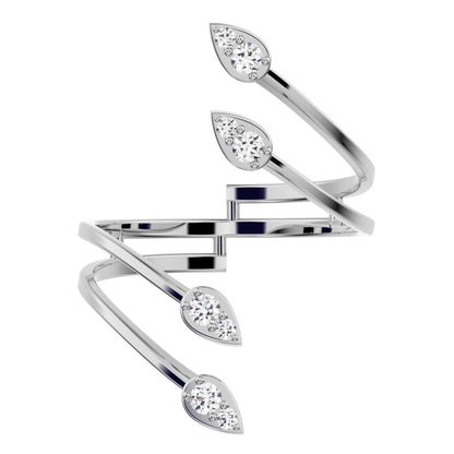 0.16 ct Round Cut Simulated Clear Diamond dainty Minimalist 4 heads floral eye cluster arrow 14K / 18K Solid White Gold everyday ring