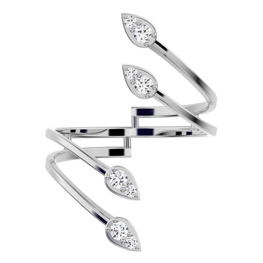 0.16 ct Round Cut Moissanite dainty Minimalist 4 heads floral eye cluster arrow 14K / 18K Solid White Gold everyday ring