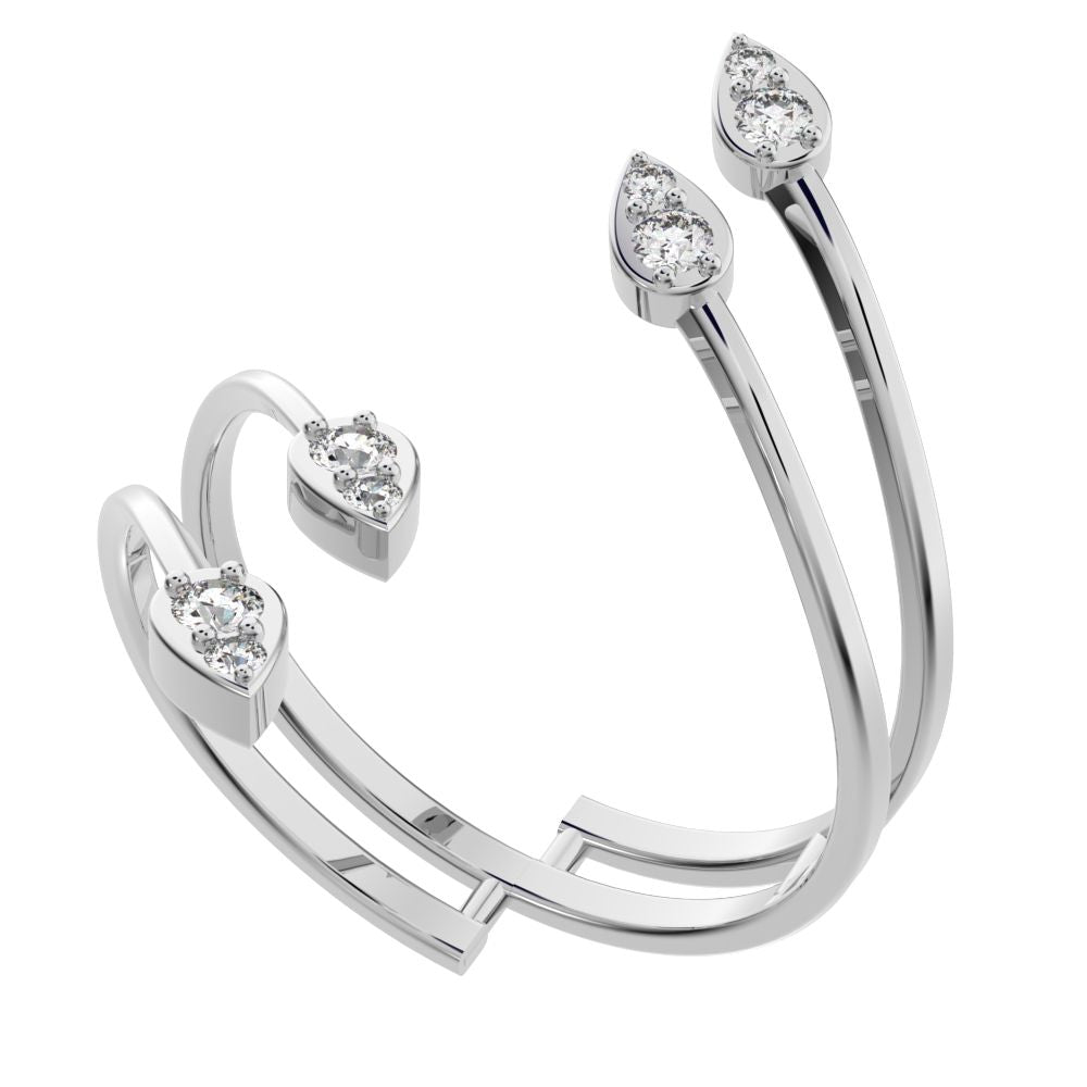 0.16 ct Round Cut Moissanite dainty Minimalist 4 heads floral eye cluster arrow 14K / 18K Solid White Gold everyday ring