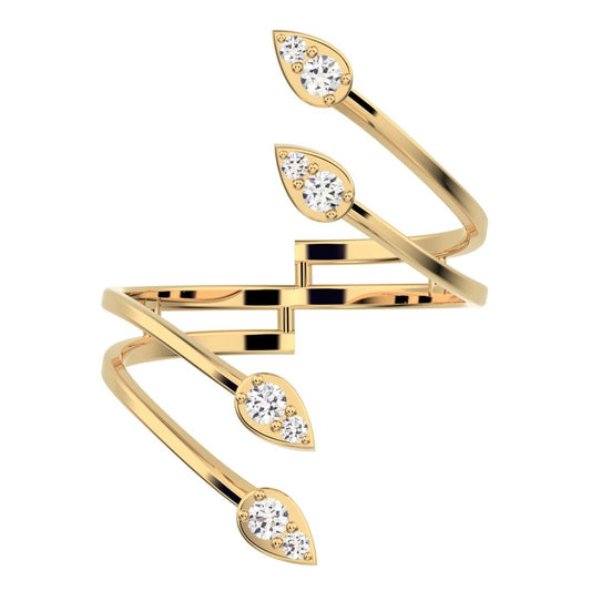 0.16 ct Round Cut Simulated Clear Diamond dainty Minimalist 4 heads floral eye cluster arrow 14K / 18K Solid Yellow Gold everyday ring