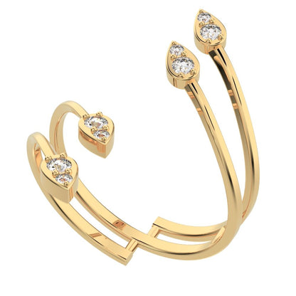 0.16 ct Round Cut Simulated Clear Diamond dainty Minimalist 4 heads floral eye cluster arrow 14K / 18K Solid Yellow Gold everyday ring