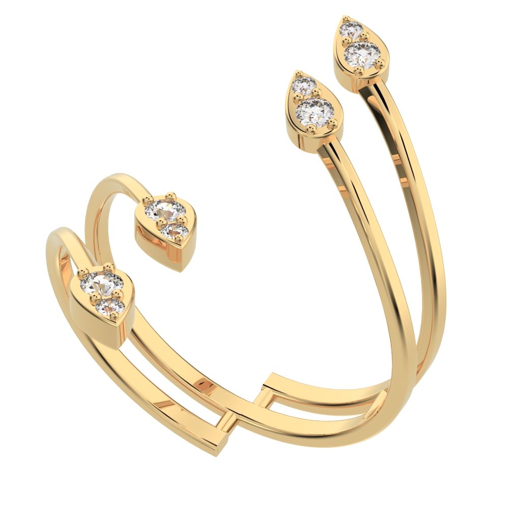 0.16 ct Round Cut Moissanite dainty Minimalist 4 heads floral eye cluster arrow 14K / 18K Solid Yellow Gold everyday ring