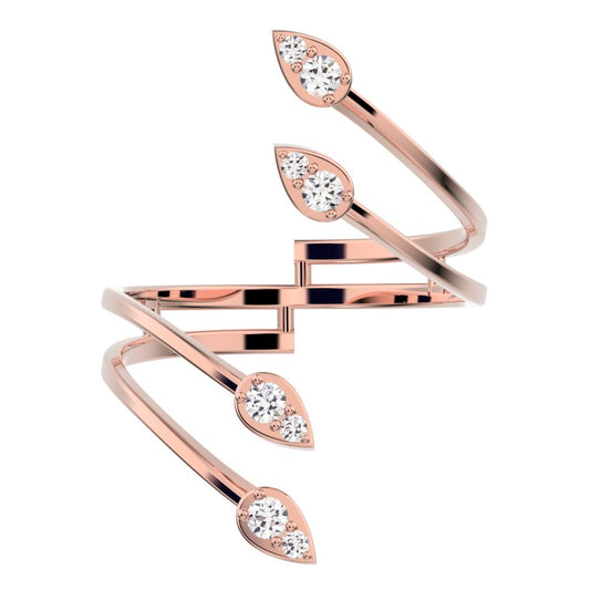 0.16 ct Round Cut Simulated Clear Diamond dainty Minimalist 4 heads floral eye cluster arrow 14K / 18K Solid Rose Gold everyday ring