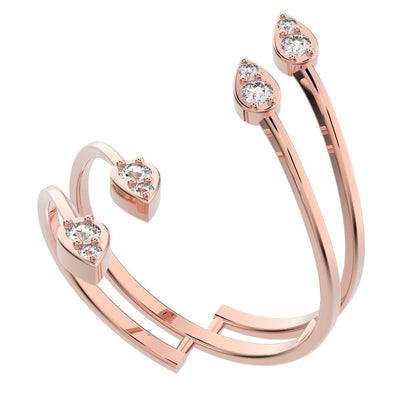 0.16 ct Round Cut Simulated Clear Diamond dainty Minimalist 4 heads floral eye cluster arrow 14K / 18K Solid Rose Gold everyday ring