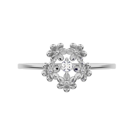 0.03 ct Round Cut Simulated Clear Diamond dainty Minimalist floral halo light 14K / 18K Solid White Gold everyday ring