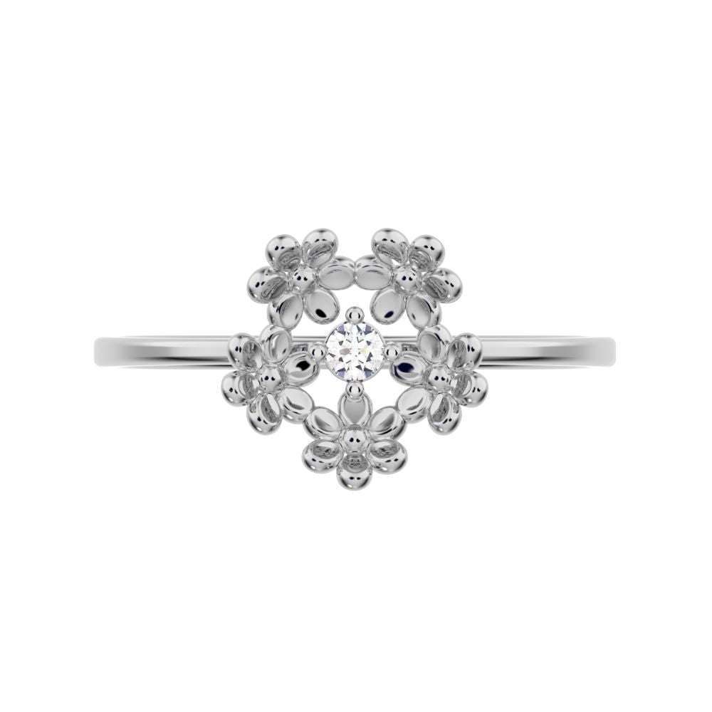 0.03 ct Round Cut Moissanite dainty Minimalist floral halo light 14K / 18K Solid White Gold everyday ring