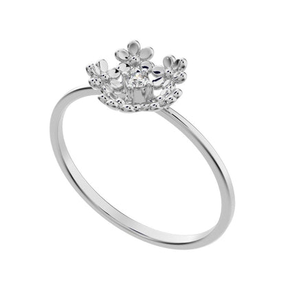 0.03 ct Round Cut Simulated Clear Diamond dainty Minimalist floral halo light 14K / 18K Solid White Gold everyday ring