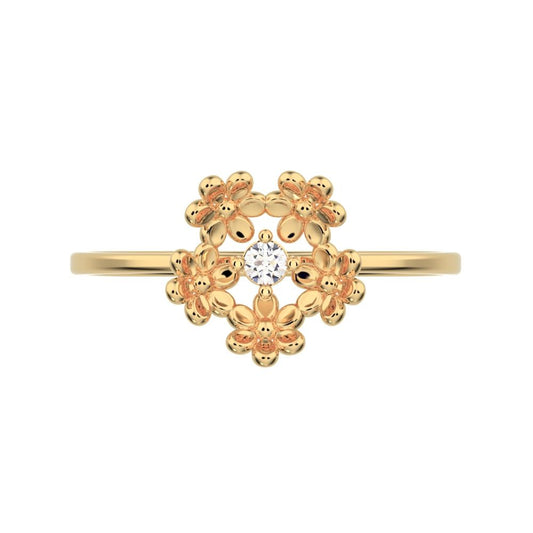 0.03 ct Round Cut Simulated Clear Diamond dainty Minimalist floral halo light 14K / 18K Solid Yellow Gold everyday ring