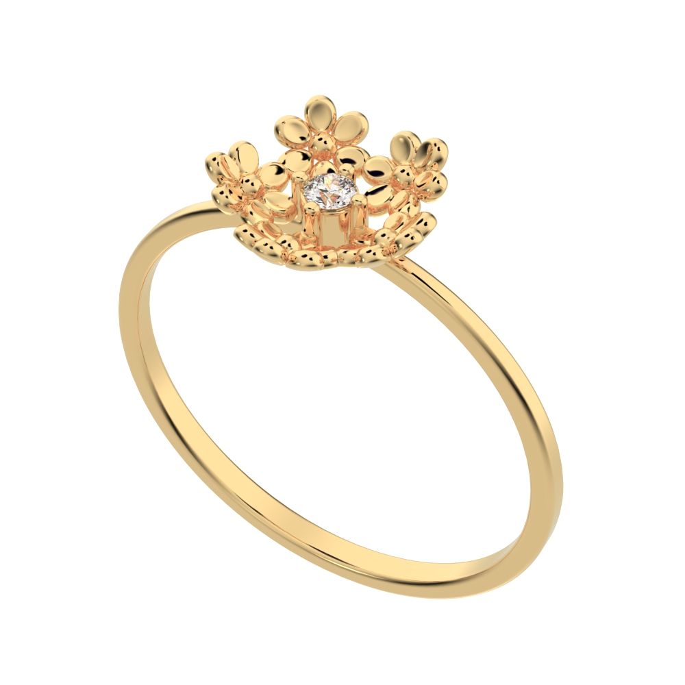 0.03 ct Round Cut Moissanite dainty Minimalist floral halo light 14K / 18K Solid Yellow Gold everyday ring