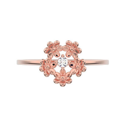 0.03 ct Round Cut Simulated Clear Diamond dainty Minimalist floral halo light 14K / 18K Solid Rose Gold everyday ring