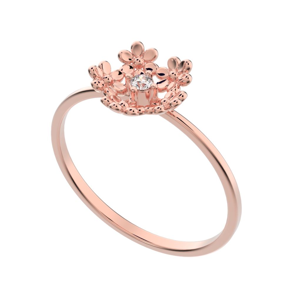 0.03 ct Round Cut Moissanite dainty Minimalist floral halo light 14K / 18K Solid Rose Gold everyday ring
