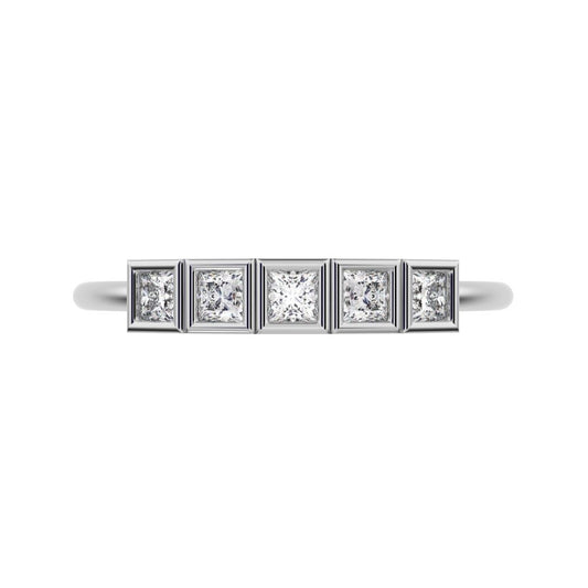 0.3Ct Princess Cut Simulated Clear Diamond dainty Stackable Minimalist bezel Half Eternity 14K / 18K Solid White Gold everyday wedding band