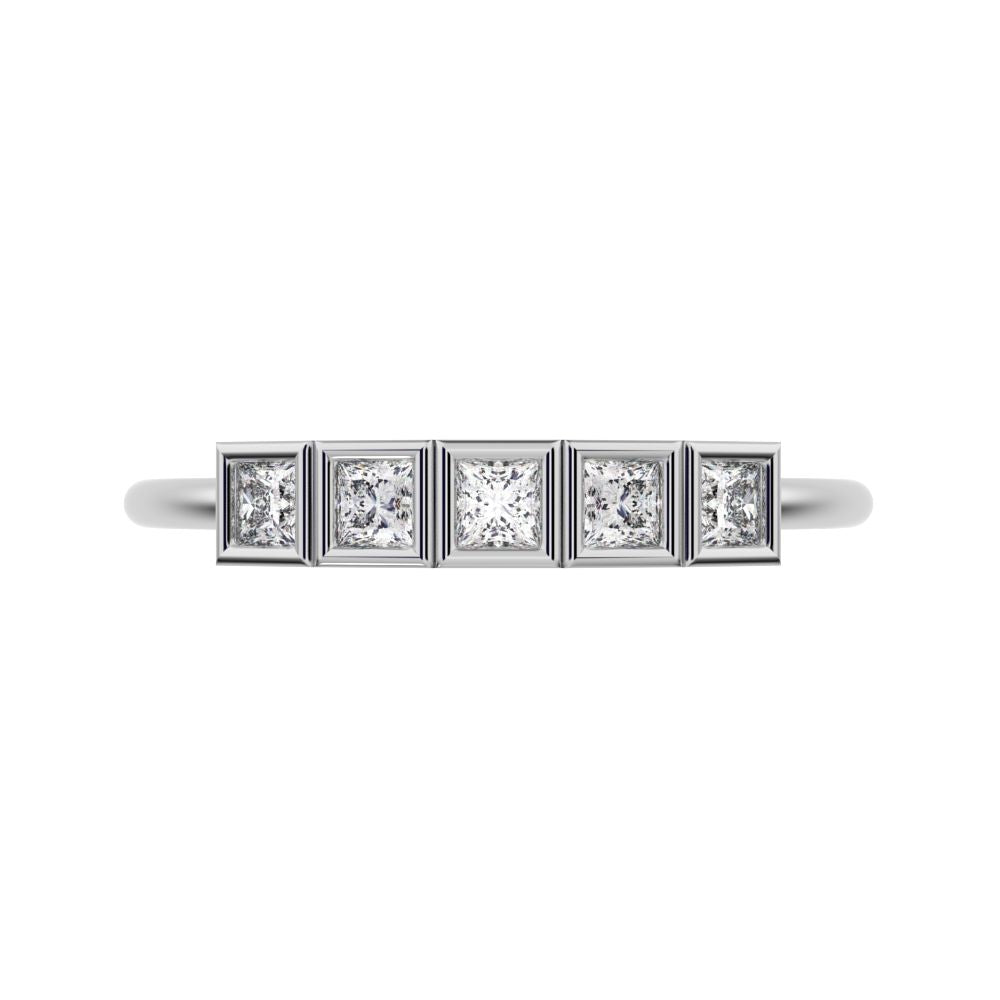 0.3 ct Princess Cut Moissanite dainty Stackable Minimalist bezel Half Eternity 14K / 18K Solid White Gold everyday wedding band