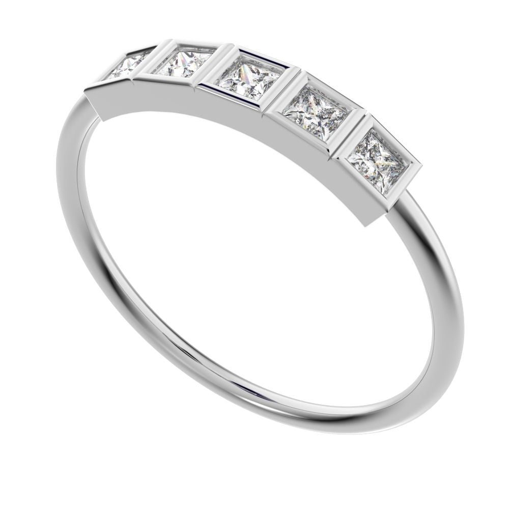 0.3Ct Princess Cut Simulated Clear Diamond dainty Stackable Minimalist bezel Half Eternity 14K / 18K Solid White Gold everyday wedding band
