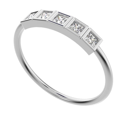 0.3Ct Princess Cut Simulated Clear Diamond dainty Stackable Minimalist bezel Half Eternity 14K / 18K Solid White Gold everyday wedding band