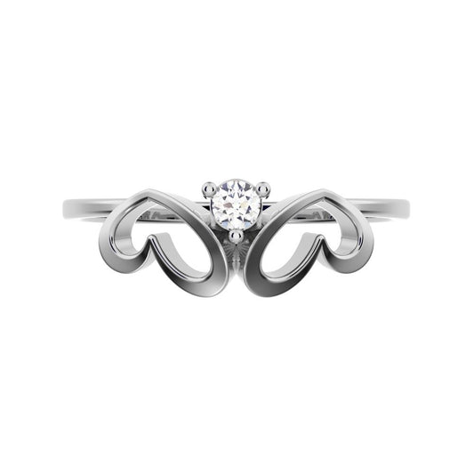 0.04Ct Round Cut Simulated Clear Diamond Minimalist butterfly heart cluster halo floral 14K / 18K Solid White Gold everyday wedding band