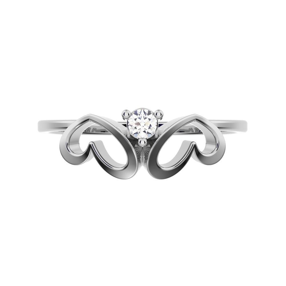 0.04 ct Round Cut Moissanite dainty Minimalist butterfly heart cluster halo floral 14K / 18K Solid White Gold everyday wedding band