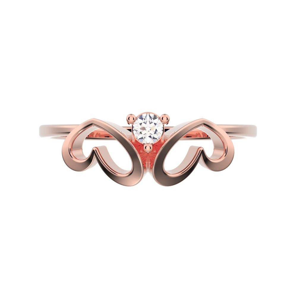 0.04Ct Round Cut Simulated Clear Diamond Minimalist butterfly heart cluster halo floral 14K / 18K Solid Rose Gold everyday wedding band