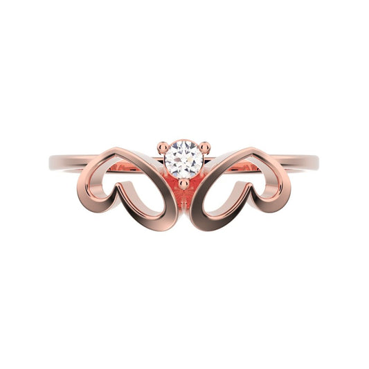 0.04Ct Round Cut Simulated Clear Diamond Minimalist butterfly heart cluster halo floral 14K / 18K Solid Rose Gold everyday wedding band