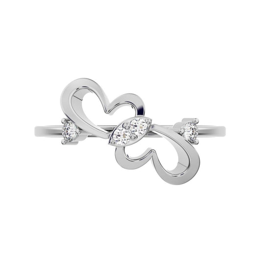 0.07 ct Round Cut Moissanite dainty Minimalist butterfly heart cluster halo floral 14K / 18K Solid White Gold everyday ring