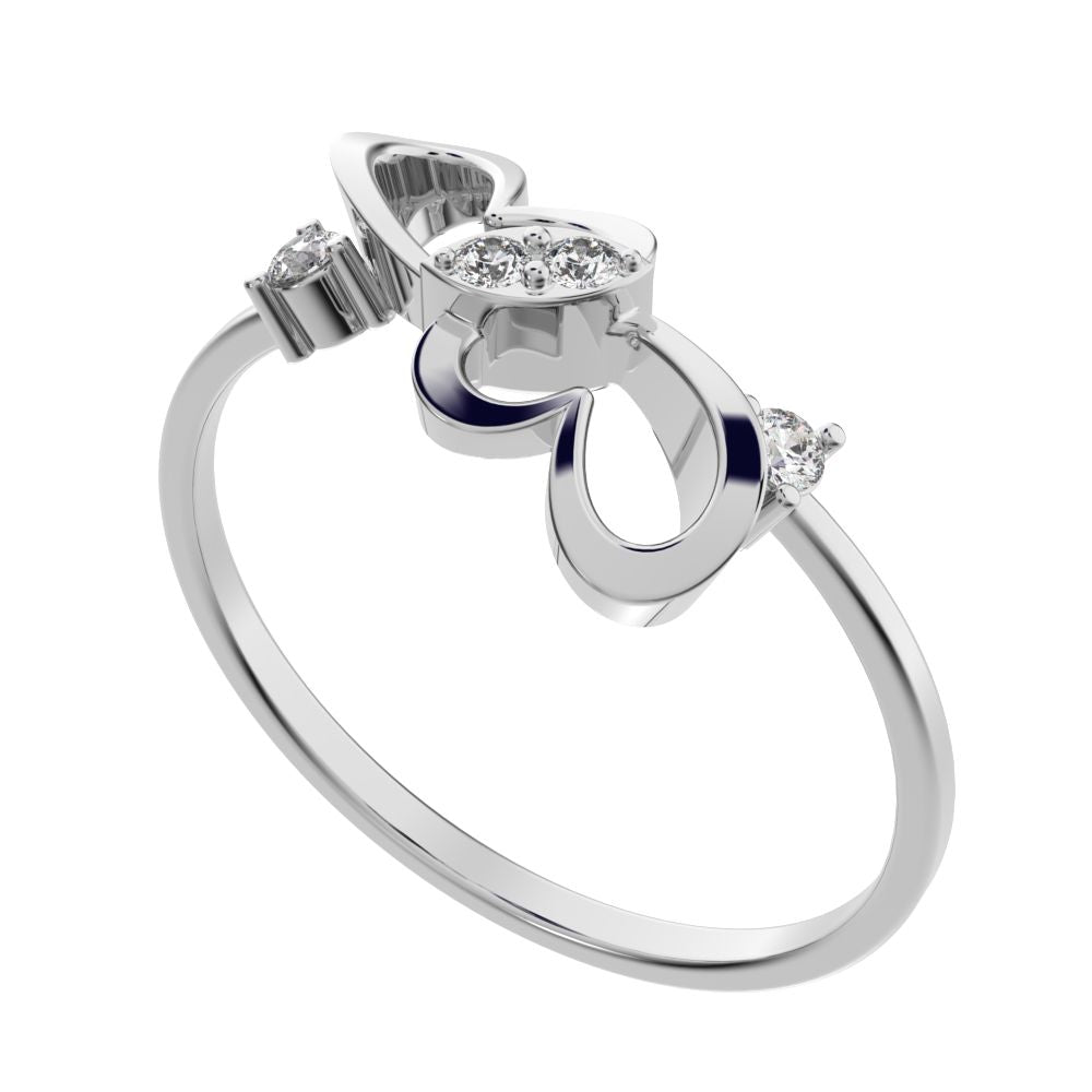 0.07 ct Round Cut Moissanite dainty Minimalist butterfly heart cluster halo floral 14K / 18K Solid White Gold everyday ring