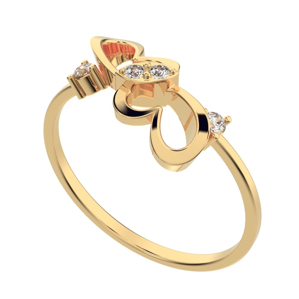 0.07 ct Round Cut Moissanite dainty Minimalist butterfly heart cluster halo floral 14K / 18K Solid Yellow Gold everyday ring