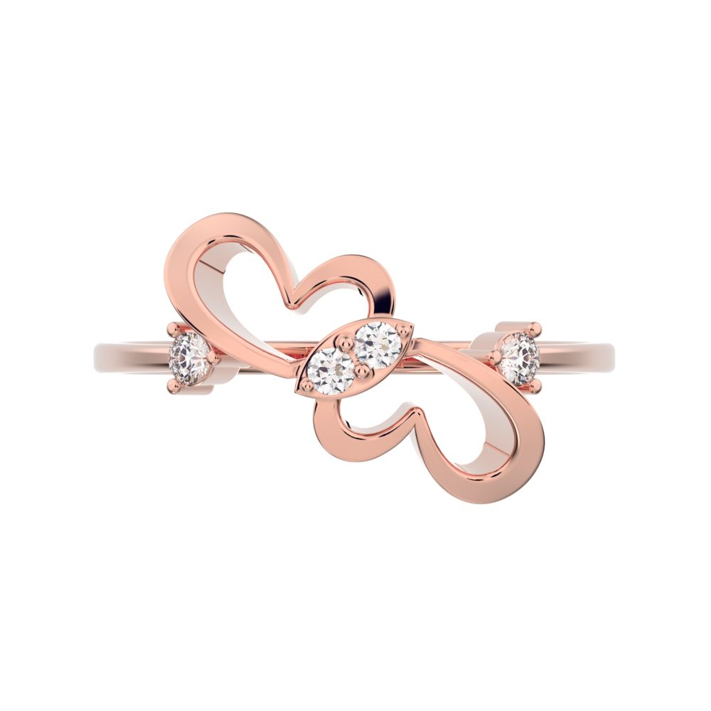 0.07 ct Round Cut Moissanite dainty Minimalist butterfly heart cluster halo floral 14K / 18K Solid Rose Gold everyday ring