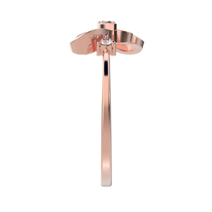 0.07 ct Round Cut Moissanite dainty Minimalist butterfly heart cluster halo floral 14K / 18K Solid Rose Gold everyday ring