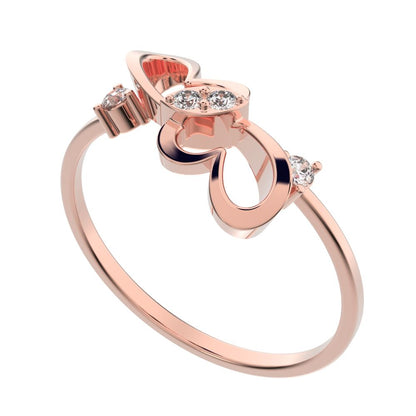 0.07 ct Round Cut Simulated Clear Diamond dainty Minimalist butterfly heart cluster halo floral 14K / 18K Solid Rose Gold everyday ring