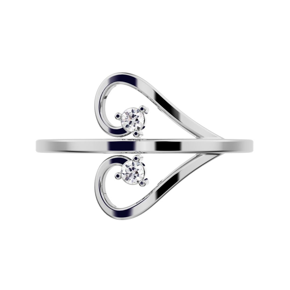0.05 ct Round Cut Moissanite dainty Minimalist butterfly eye 2 stone floral 14K / 18K Solid White Gold everyday ring