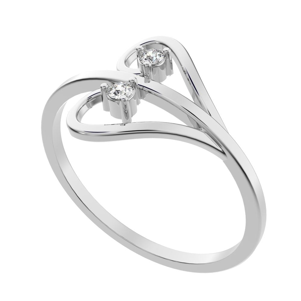 0.05 ct Round Cut Moissanite dainty Minimalist butterfly eye 2 stone floral 14K / 18K Solid White Gold everyday ring