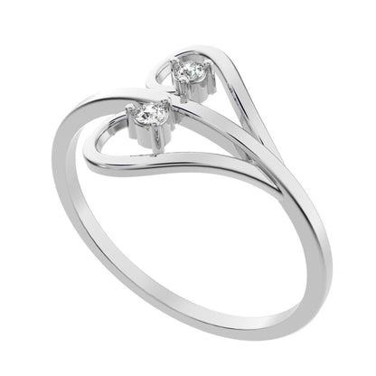 0.05 ct Round Cut Moissanite dainty Minimalist butterfly eye 2 stone floral 14K / 18K Solid White Gold everyday ring