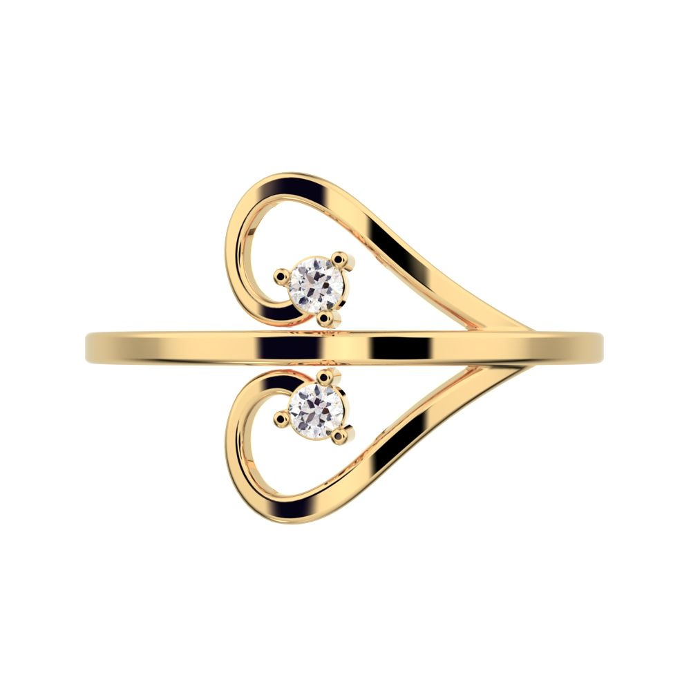 0.05 ct Round Cut Simulated Clear Diamond dainty Minimalist butterfly eye 2 stone floral 14K / 18K Solid Yellow Gold everyday ring