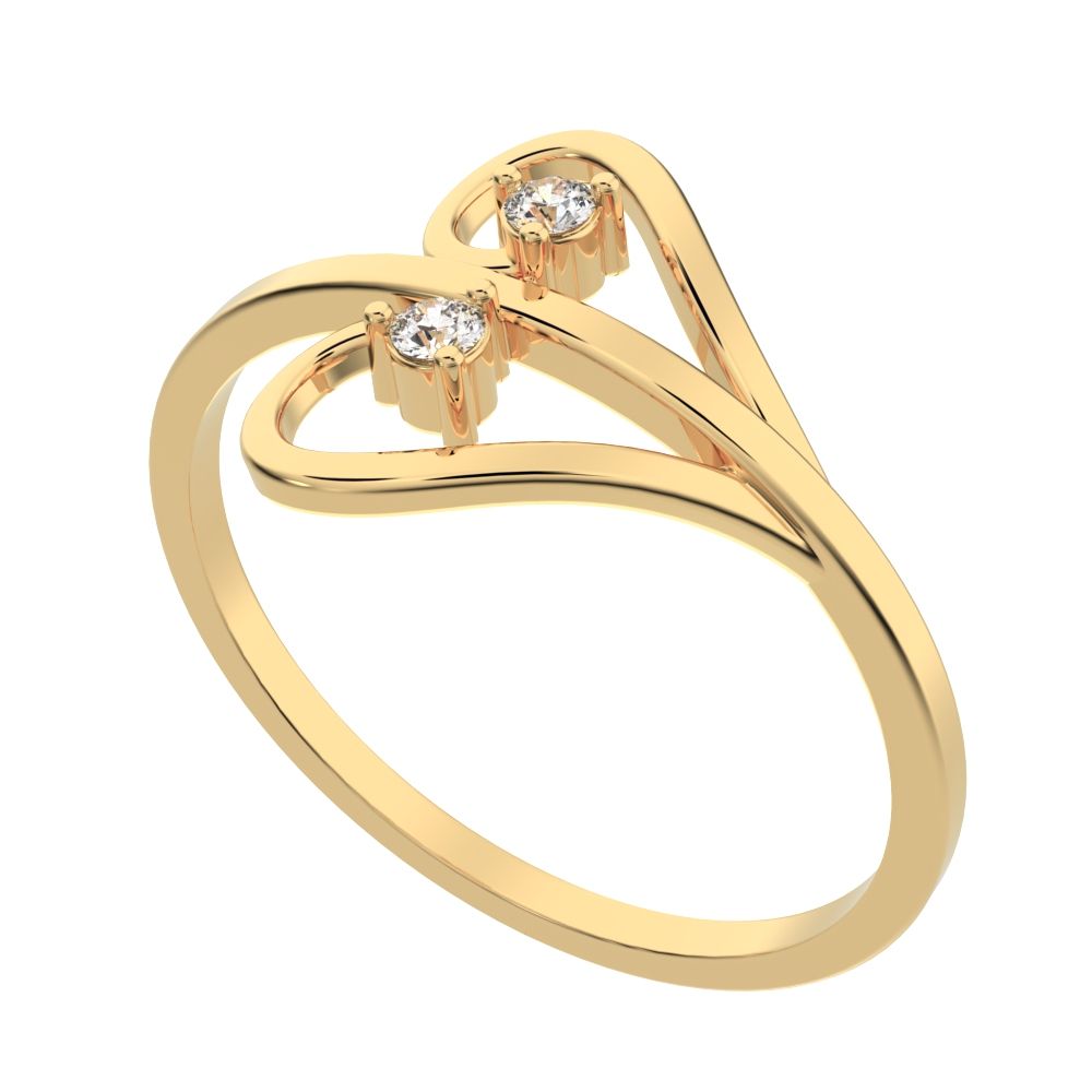 0.05 ct Round Cut Moissanite dainty Minimalist butterfly eye 2 stone floral 14K / 18K Solid Yellow Gold everyday ring